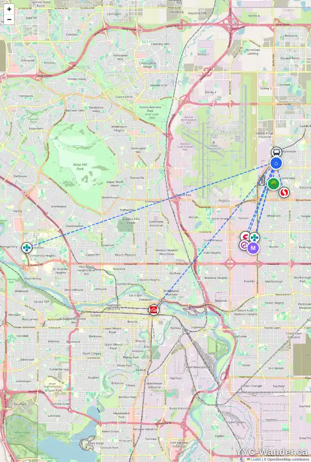 Daily accessibility map for 265 MARTINGLEN WY NE, Calgary showing nearby schools, grocery stores, parks, LRT stations and nearby amenities