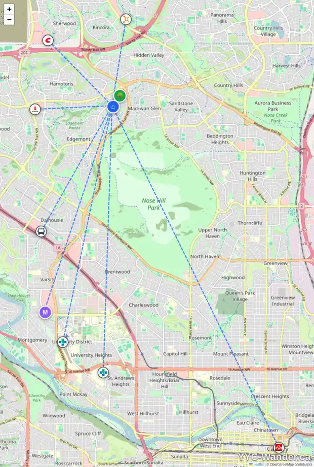 Daily accessibility map for 9208 EDGEBROOK DR NW, Calgary showing nearby schools, grocery stores, parks, LRT stations and nearby amenities