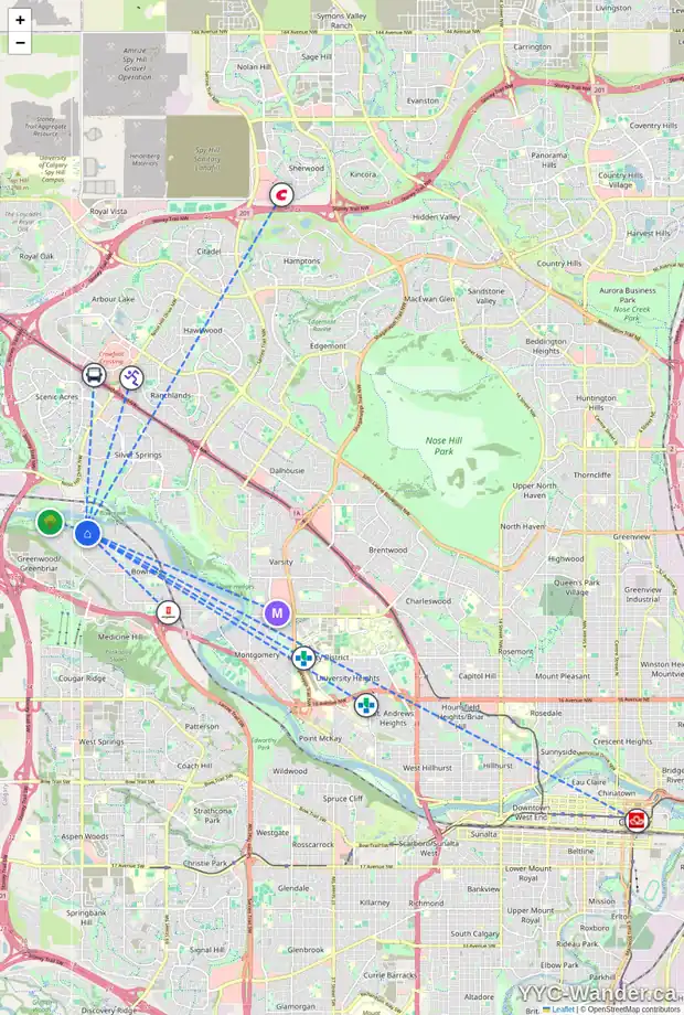 Daily accessibility map for 20 8544 48 AV NW, Calgary showing nearby schools, grocery stores, parks, LRT stations and nearby amenities