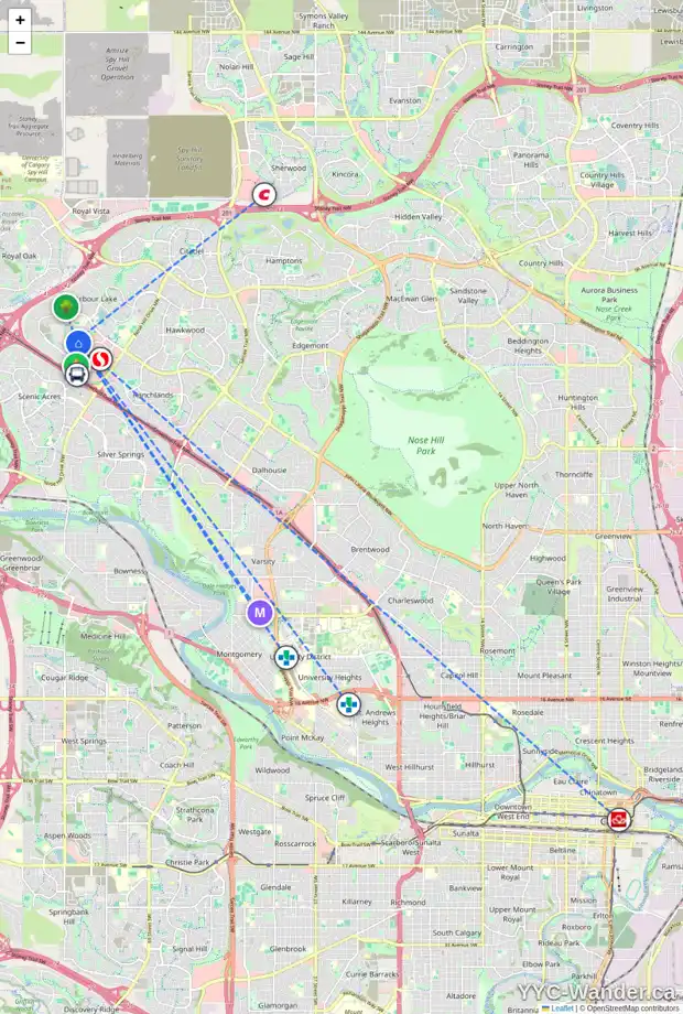 Daily accessibility map for 192 ARBOUR GROVE CL NW, Calgary showing nearby schools, grocery stores, parks, LRT stations and nearby amenities