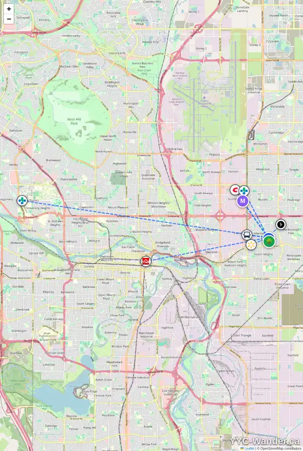 Daily accessibility map for 4916 MARYVALE DR NE, Calgary showing nearby schools, grocery stores, parks, LRT stations and nearby amenities