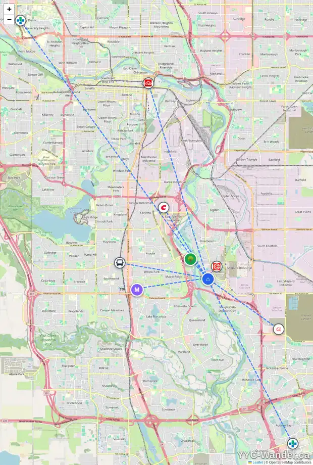 Daily accessibility map for 118 DOUGLAS GLEN CI SE, Calgary showing nearby schools, grocery stores, parks, LRT stations and nearby amenities