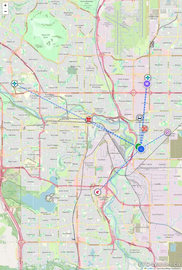 Daily accessibility map for 40 DOVISTA CO SE, Calgary showing nearby schools, grocery stores, parks, LRT stations and nearby amenities