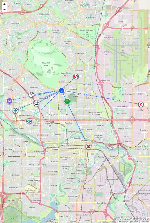 Daily accessibility map for 4438 NAMAKA CR NW, Calgary showing nearby schools, grocery stores, parks, LRT stations and nearby amenities