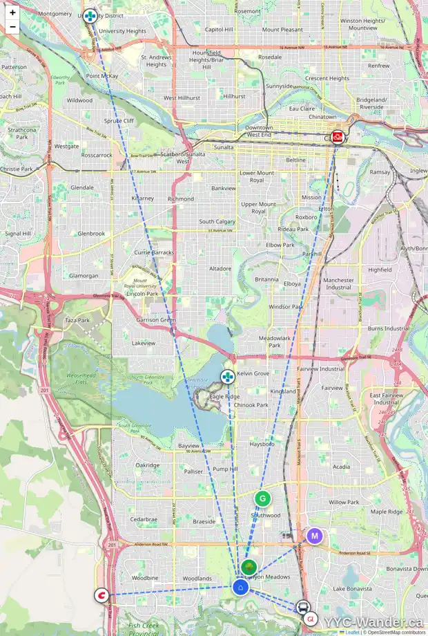 Daily accessibility map for 324 CANTERVILLE DR SW, Calgary showing nearby schools, grocery stores, parks, LRT stations and nearby amenities
