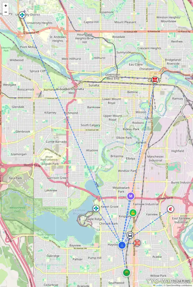 Daily accessibility map for 36 HOGARTH CR SW, Calgary showing nearby schools, grocery stores, parks, LRT stations and nearby amenities