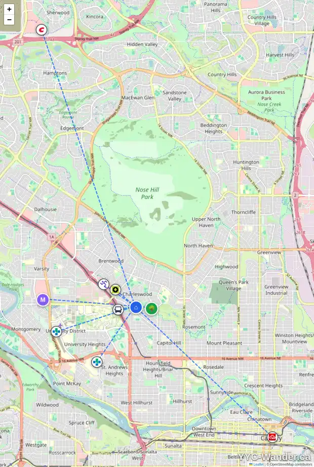 Daily accessibility map for 3216 COCHRANE RD NW, Calgary showing nearby schools, grocery stores, parks, LRT stations and nearby amenities