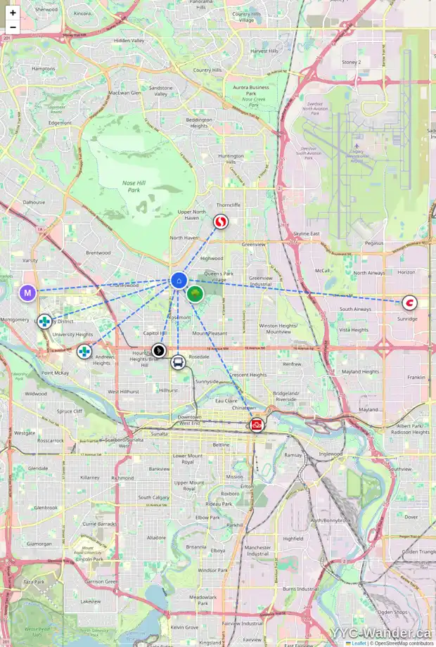 Daily accessibility map for 127 CORNWALLIS DR NW, Calgary showing nearby schools, grocery stores, parks, LRT stations and nearby amenities