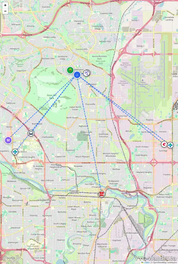 Daily accessibility map for 536 BERKLEY CR NW, Calgary showing nearby schools, grocery stores, parks, LRT stations and nearby amenities