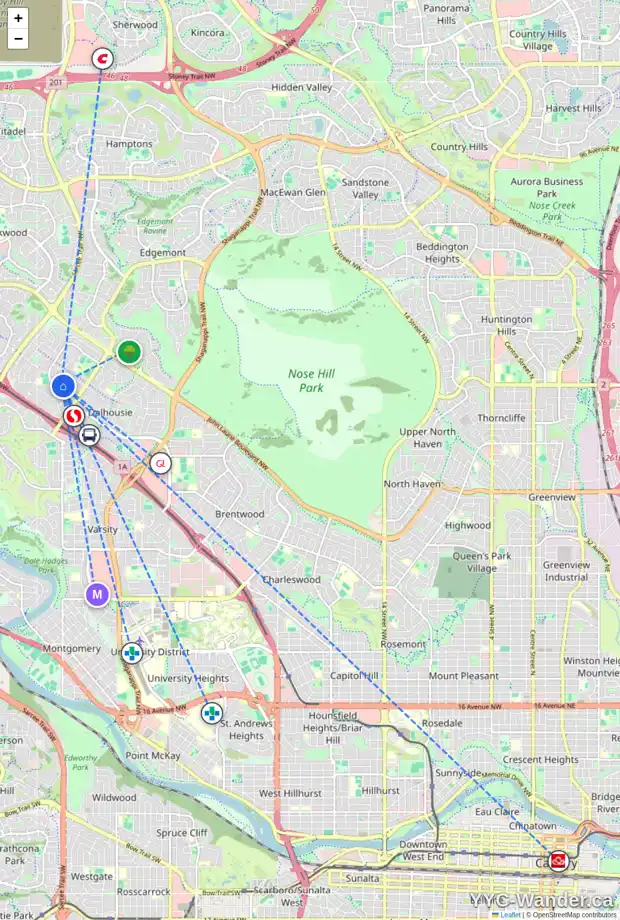 Daily accessibility map for 6515 DALRYMPLE WY NW, Calgary showing nearby schools, grocery stores, parks, LRT stations and nearby amenities