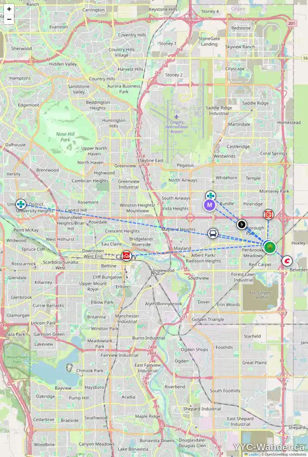 Daily accessibility map for 64 ABBERCOVE WY SE, Calgary showing nearby schools, grocery stores, parks, LRT stations and nearby amenities