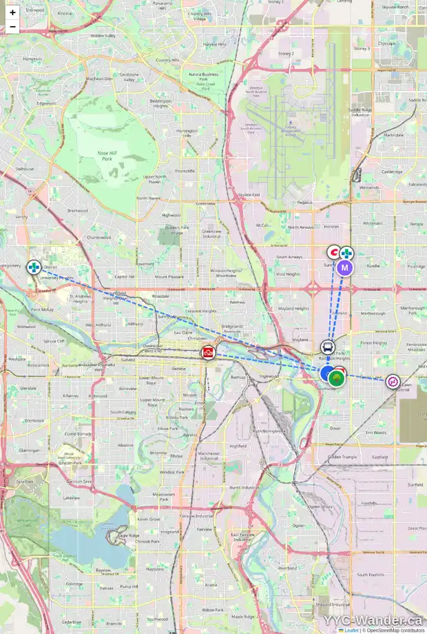 Daily accessibility map for 2817 15 AV SE, Calgary showing nearby schools, grocery stores, parks, LRT stations and nearby amenities