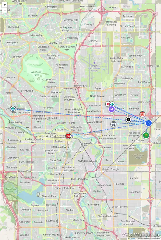 Daily accessibility map for 144 ABERFOYLE CL NE, Calgary showing nearby schools, grocery stores, parks, LRT stations and nearby amenities