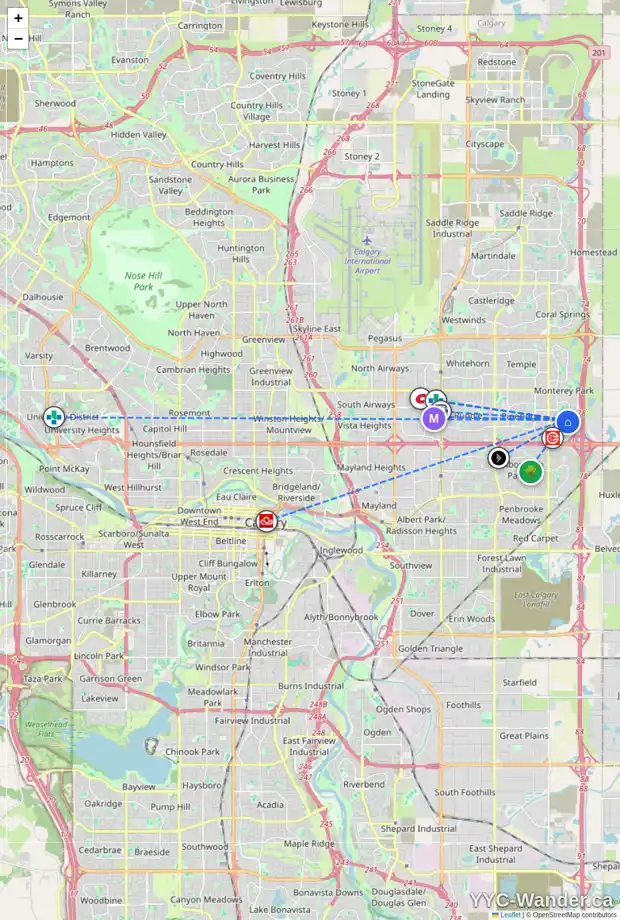 Daily accessibility map for 333 CALIFORNIA PL NE, Calgary showing nearby schools, grocery stores, parks, LRT stations and nearby amenities