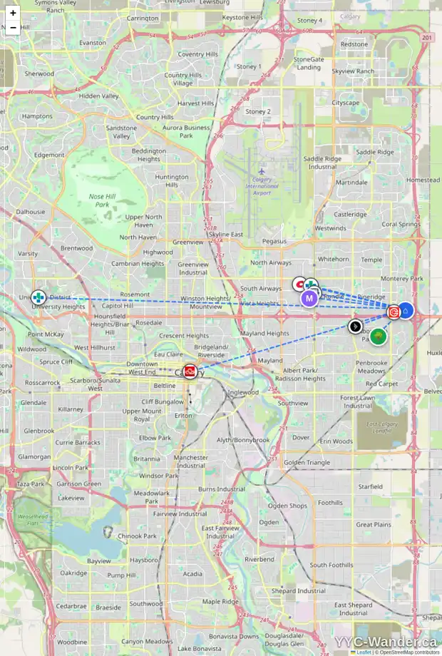 Daily accessibility map for 33 DEL RAY RD NE, Calgary showing nearby schools, grocery stores, parks, LRT stations and nearby amenities