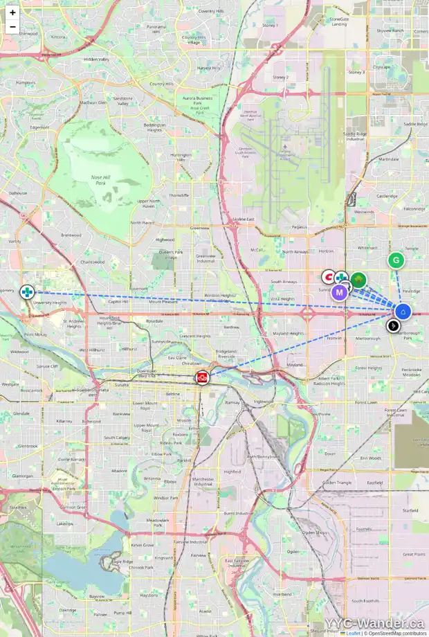 Daily accessibility map for 413 PINEGREEN CL NE, Calgary showing nearby schools, grocery stores, parks, LRT stations and nearby amenities