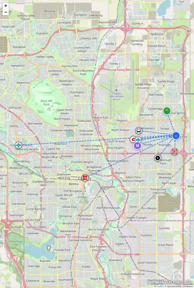 Daily accessibility map for 3358 CATALINA BV NE, Calgary showing nearby schools, grocery stores, parks, LRT stations and nearby amenities