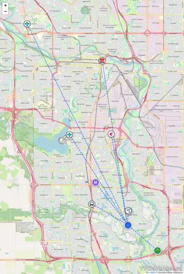 Daily accessibility map for 14543 PARKLAND BV SE, Calgary showing nearby schools, grocery stores, parks, LRT stations and nearby amenities