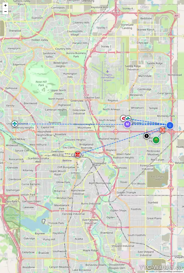 Daily accessibility map for 99 DEL RAY CR NE, Calgary showing nearby schools, grocery stores, parks, LRT stations and nearby amenities