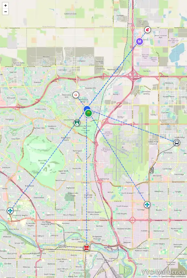 Daily accessibility map for 92 HARVEST PARK RD NE, Calgary showing nearby schools, grocery stores, parks, LRT stations and nearby amenities