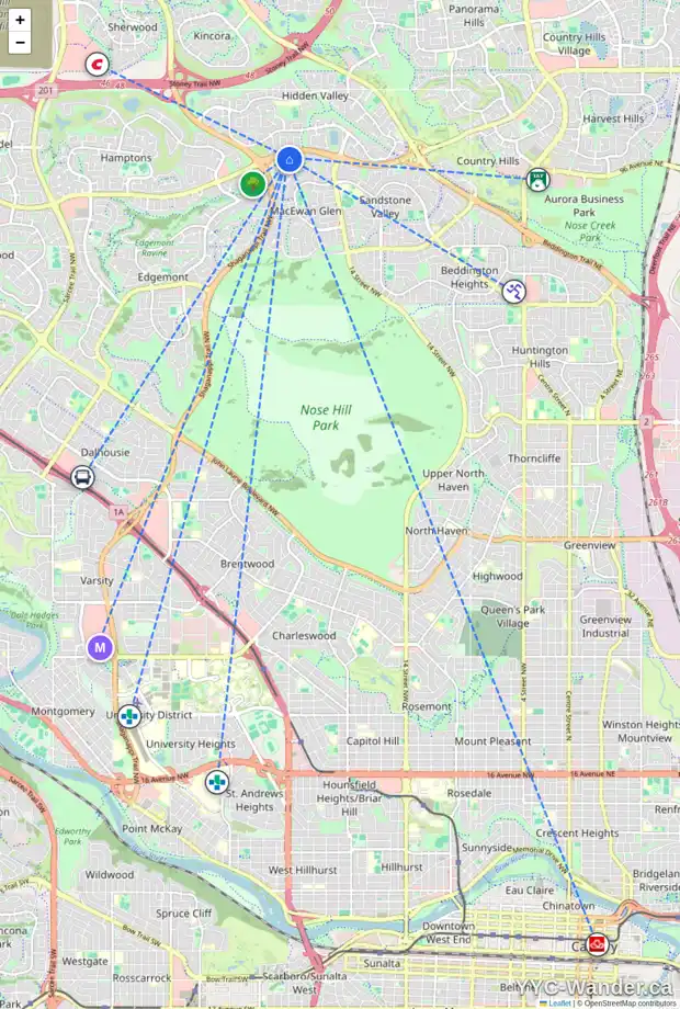 Daily accessibility map for 116 MACEWAN RIDGE VI NW, Calgary showing nearby schools, grocery stores, parks, LRT stations and nearby amenities