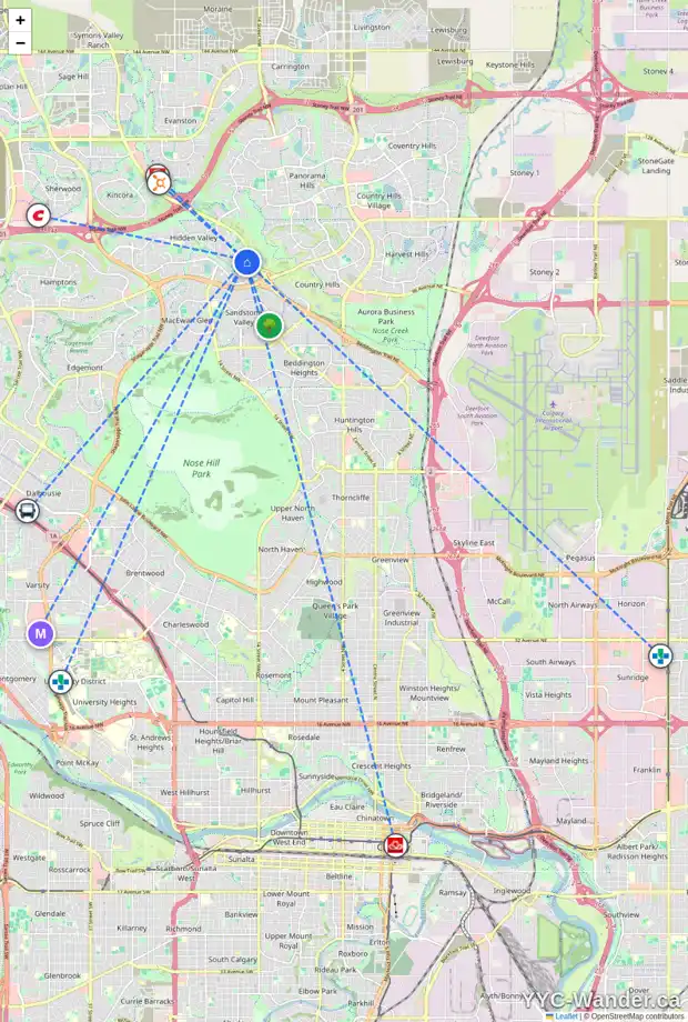 Daily accessibility map for 147 HIDDEN VALLEY GR NW, Calgary showing nearby schools, grocery stores, parks, LRT stations and nearby amenities