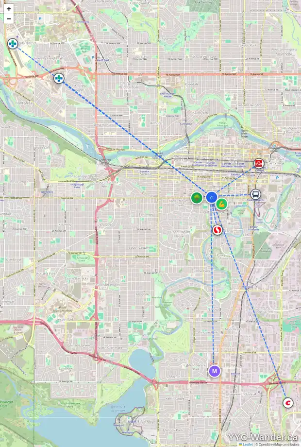 Daily accessibility map for 202 610 17 AV SW, Calgary showing nearby schools, grocery stores, parks, LRT stations and nearby amenities