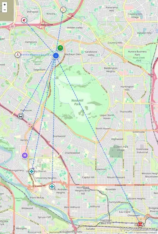 Daily accessibility map for 411 EDGEBROOK GV NW, Calgary showing nearby schools, grocery stores, parks, LRT stations and nearby amenities