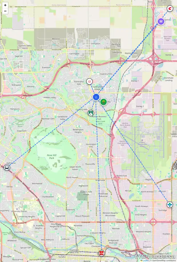 Daily accessibility map for 9 HARVEST OAK DR NE, Calgary showing nearby schools, grocery stores, parks, LRT stations and nearby amenities