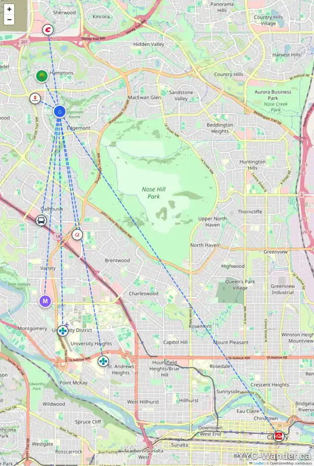 Daily accessibility map for 4151 EDGEVALLEY LD NW, Calgary showing nearby schools, grocery stores, parks, LRT stations and nearby amenities