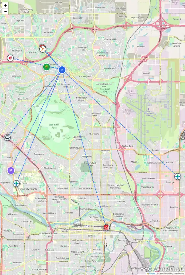 Daily accessibility map for 260 HIDDEN VALLEY GV NW, Calgary showing nearby schools, grocery stores, parks, LRT stations and nearby amenities
