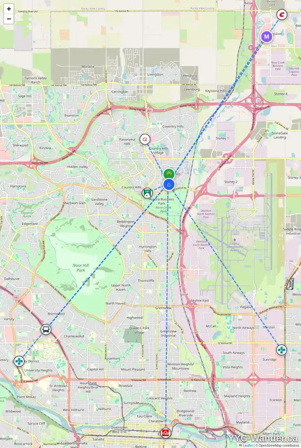 Daily accessibility map for 47 HARVEST PARK CI NE, Calgary showing nearby schools, grocery stores, parks, LRT stations and nearby amenities