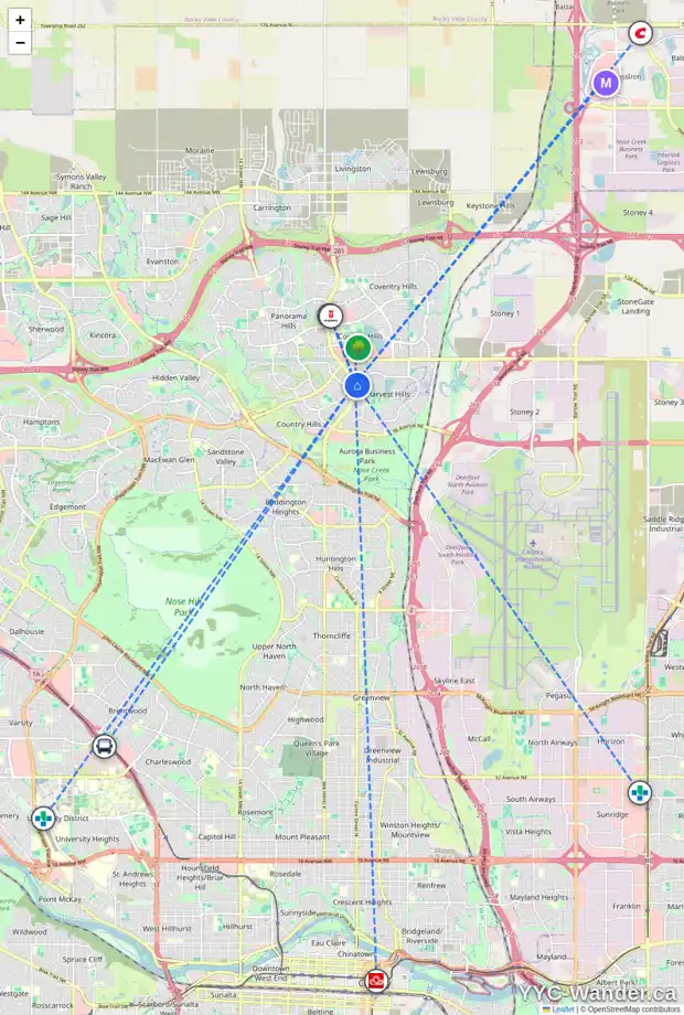 Daily accessibility map for 177 HARVEST OAK RI NE, Calgary showing nearby schools, grocery stores, parks, LRT stations and nearby amenities