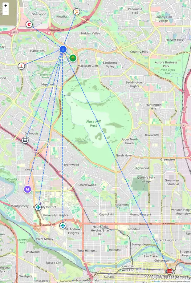 Daily accessibility map for 6 HAMPSTEAD MR NW, Calgary showing nearby schools, grocery stores, parks, LRT stations and nearby amenities