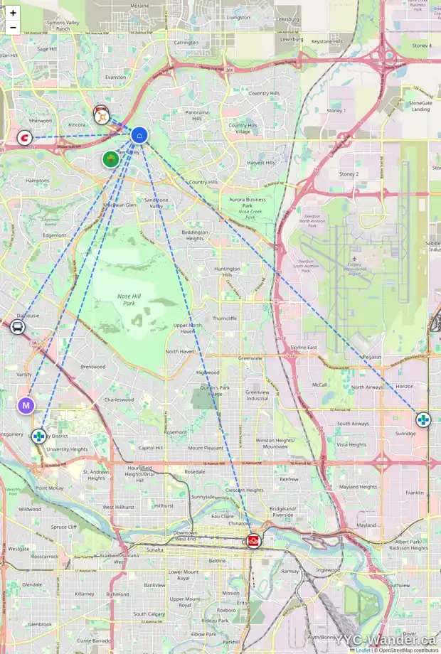 Daily accessibility map for 1003 39 HIDDEN CREEK PL NW, Calgary showing nearby schools, grocery stores, parks, LRT stations and nearby amenities