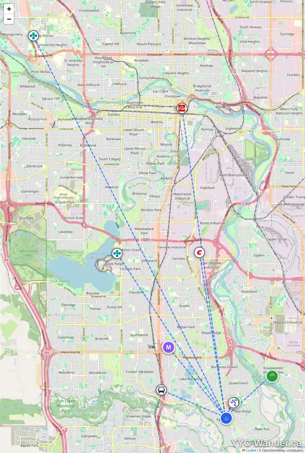 Daily accessibility map for 14219 PARKLAND BV SE, Calgary showing nearby schools, grocery stores, parks, LRT stations and nearby amenities