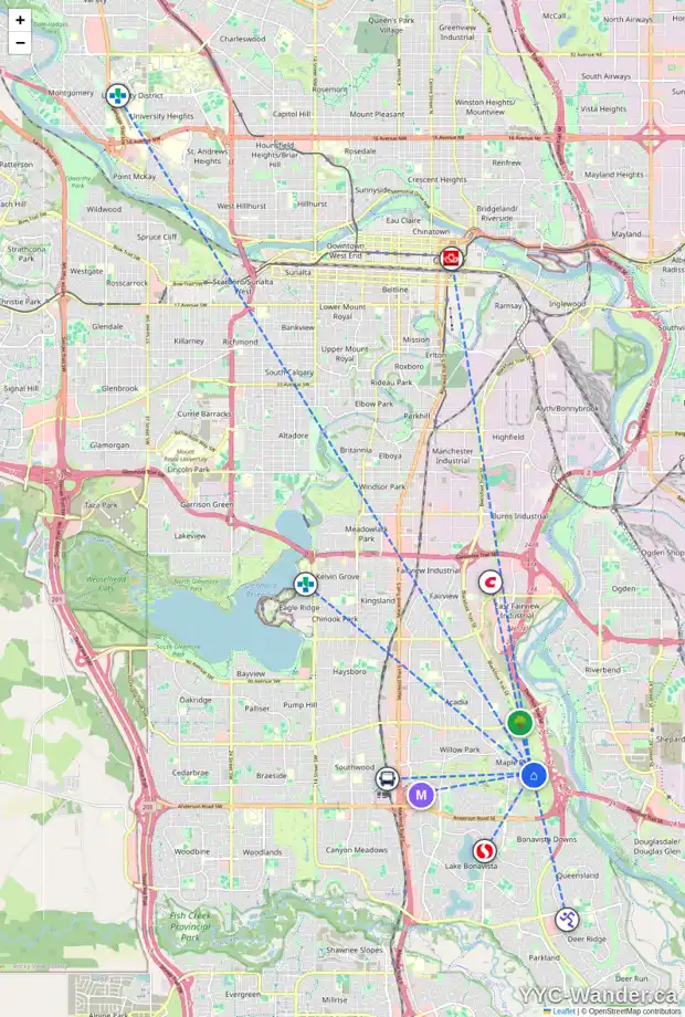 Daily accessibility map for 10815 MAPLESHIRE CR SE, Calgary showing nearby schools, grocery stores, parks, LRT stations and nearby amenities