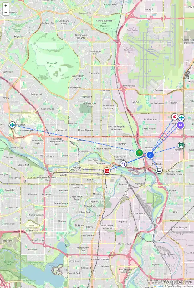 Daily accessibility map for 524 MARIPOSA DR NE, Calgary showing nearby schools, grocery stores, parks, LRT stations and nearby amenities