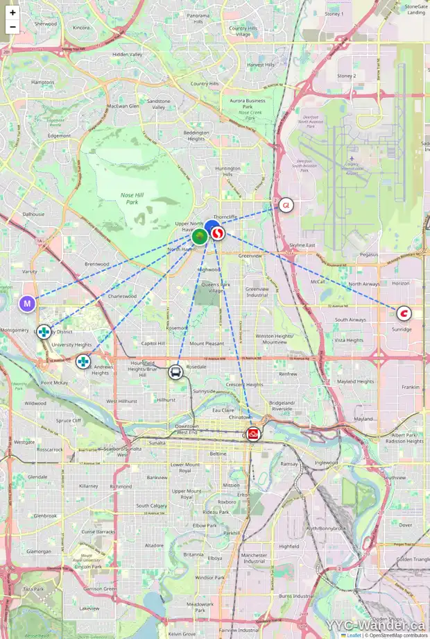 Daily accessibility map for 15 TIPTON PL NW, Calgary showing nearby schools, grocery stores, parks, LRT stations and nearby amenities