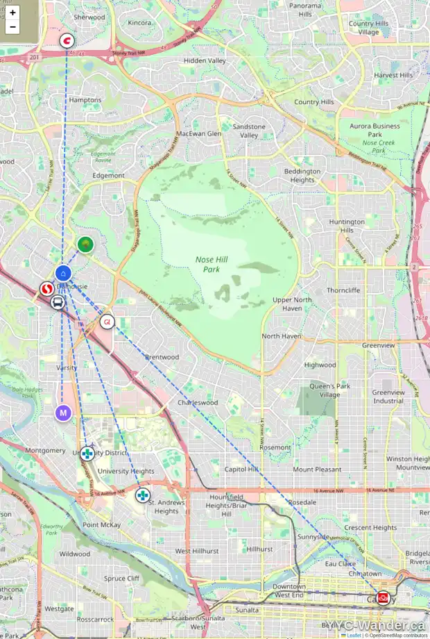 Daily accessibility map for 5936 DALRIDGE HL NW, Calgary showing nearby schools, grocery stores, parks, LRT stations and nearby amenities