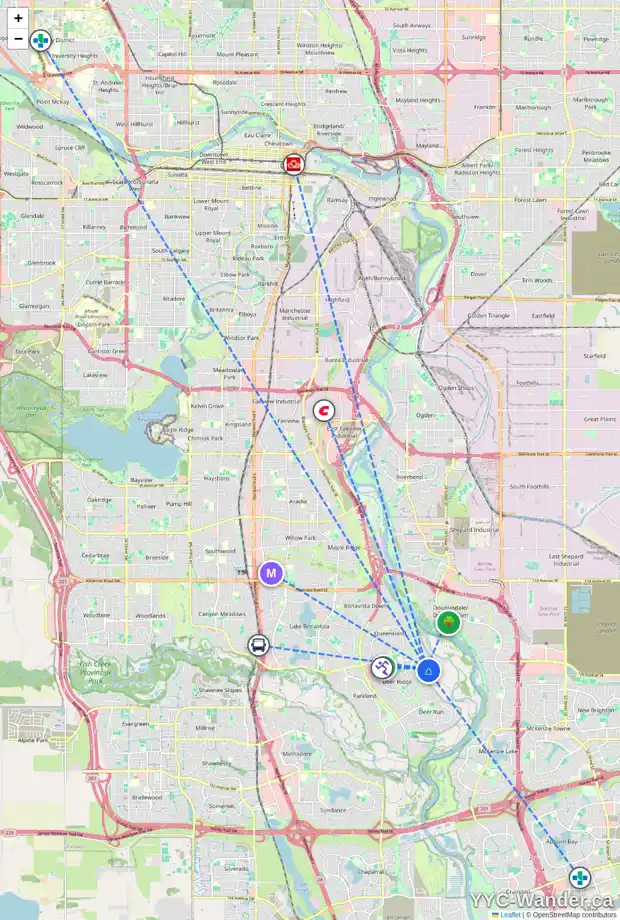 Daily accessibility map for 72 DEERMOSS CR SE, Calgary showing nearby schools, grocery stores, parks, LRT stations and nearby amenities