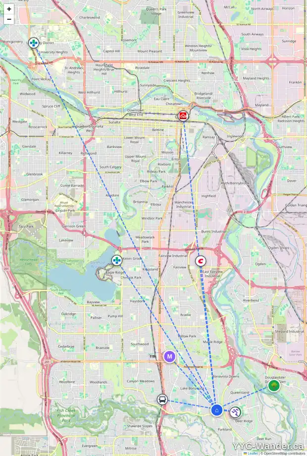 Daily accessibility map for 79 LAKE CRIMSON CL SE, Calgary showing nearby schools, grocery stores, parks, LRT stations and nearby amenities