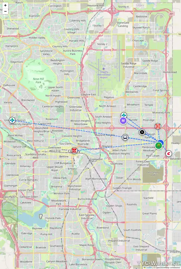 Daily accessibility map for 174 ABALONE PL NE, Calgary showing nearby schools, grocery stores, parks, LRT stations and nearby amenities