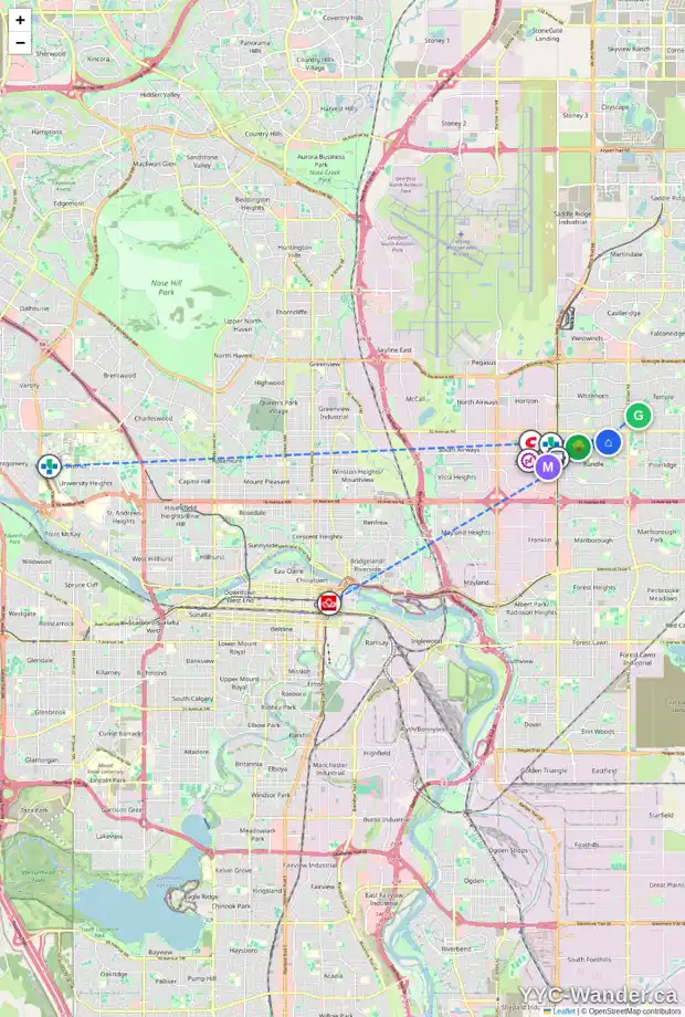 Daily accessibility map for 304 RUNDLESIDE CR NE, Calgary showing nearby schools, grocery stores, parks, LRT stations and nearby amenities