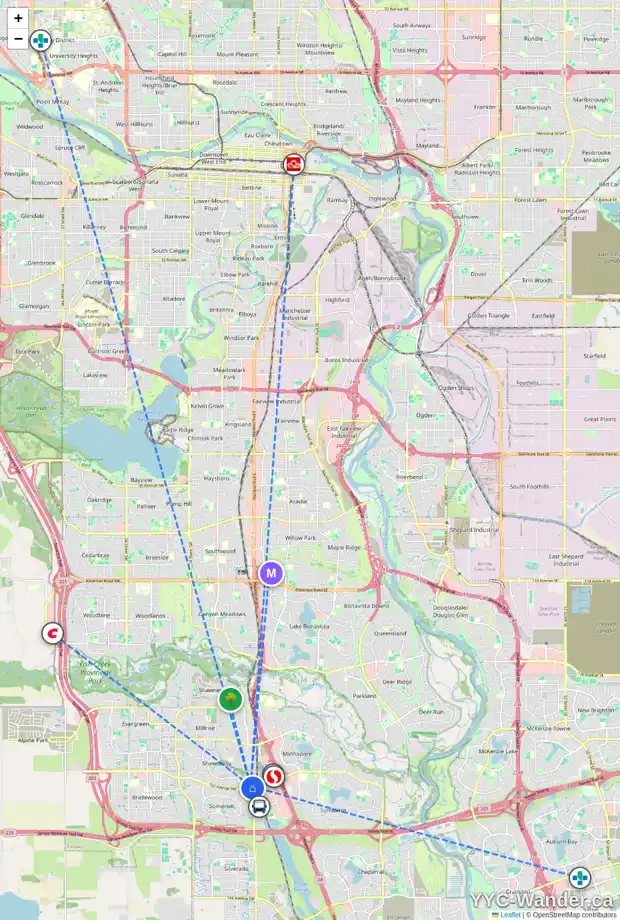 Daily accessibility map for 167 SHAWGLEN RD SW, Calgary showing nearby schools, grocery stores, parks, LRT stations and nearby amenities