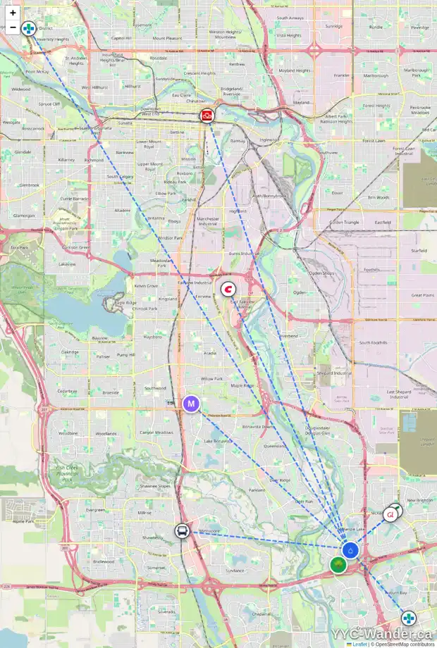 Daily accessibility map for 45 MCKENZIE PL SE, Calgary showing nearby schools, grocery stores, parks, LRT stations and nearby amenities