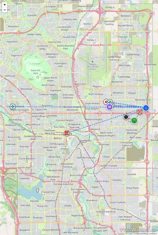 Daily accessibility map for 103 DEL RAY CR NE, Calgary showing nearby schools, grocery stores, parks, LRT stations and nearby amenities