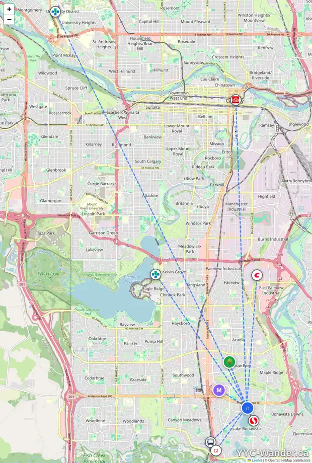 Daily accessibility map for 612 LAKE LINNET CR SE, Calgary showing nearby schools, grocery stores, parks, LRT stations and nearby amenities