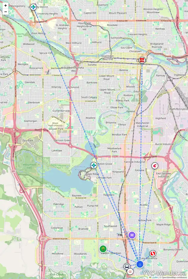 Daily accessibility map for 524 129 AV SE, Calgary showing nearby schools, grocery stores, parks, LRT stations and nearby amenities