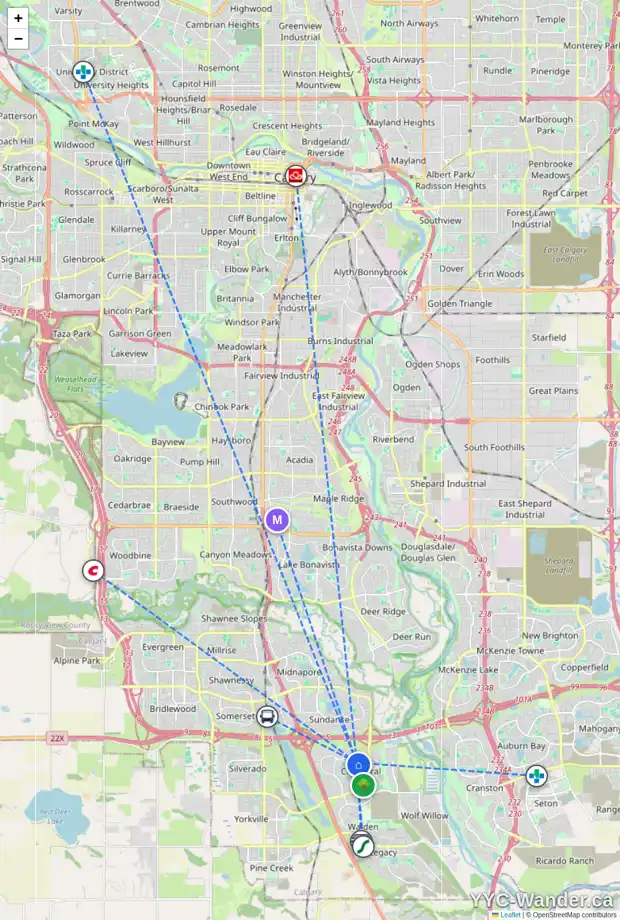 Daily accessibility map for 104 CHAPARRAL DR SE, Calgary showing nearby schools, grocery stores, parks, LRT stations and nearby amenities